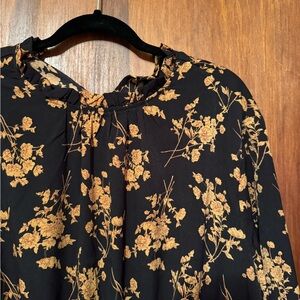 Plus Size Floral Black and Gold Dress - 3XL